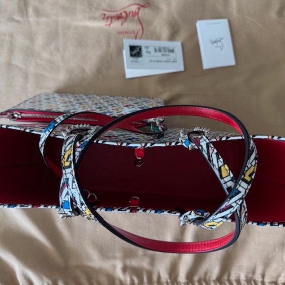 Christian Louboutin Cabata Small Leather Multicolor Red Tote Bag Pouch Italy NEW - Picture 9 of 10
